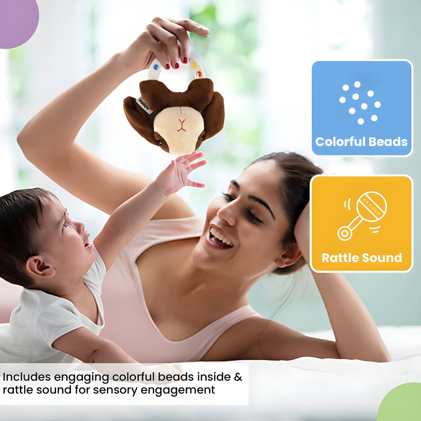 Puppy Rattle Plus Toy, Soft, Colorful Sensory Fun For 3+ Months