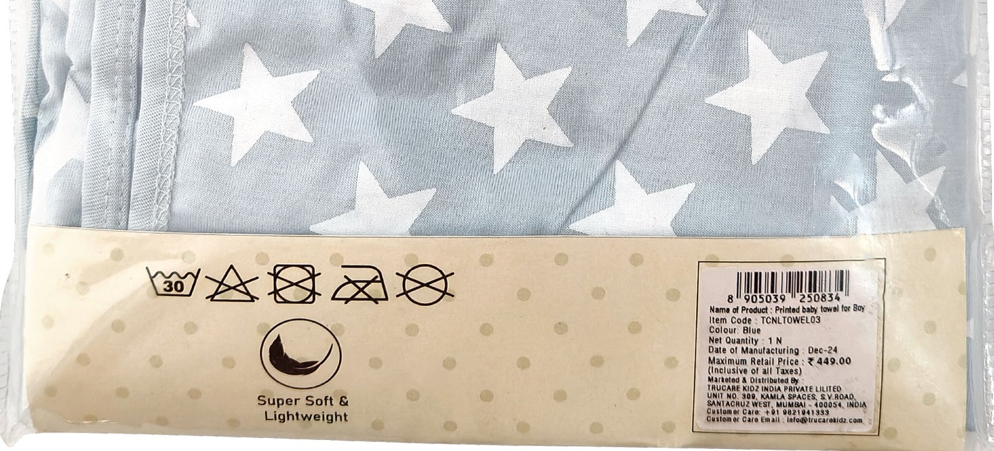 Nuluv Printed Baby Towel for Girl Grey Star Printed